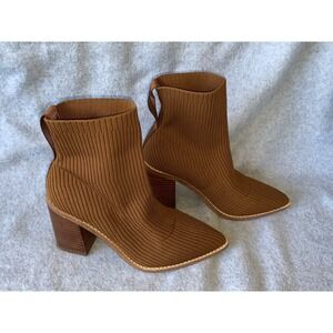 Steve Madden Sock Boots Womens Size 6.5 Nichol Brown Block Heel Pointed Toe
